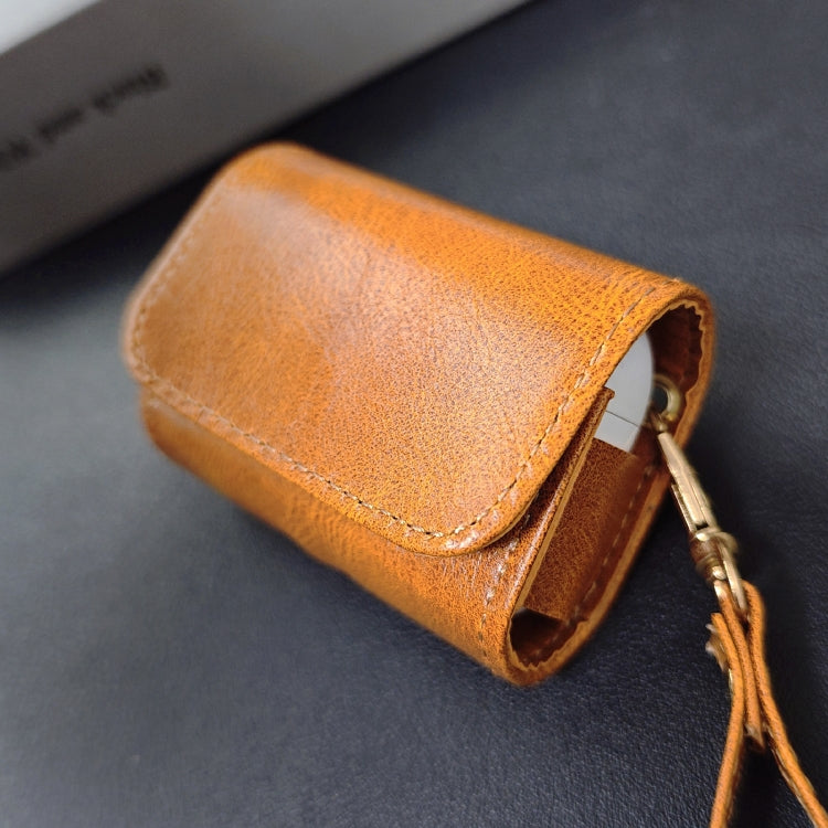 For AirPods Pro 2 Cowhide Texture PU Headset Shockproof Case(Brown) - For AirPods Pro 2 by PMC Jewellery | Online Shopping South Africa | PMC Jewellery | Buy Now Pay Later Mobicred