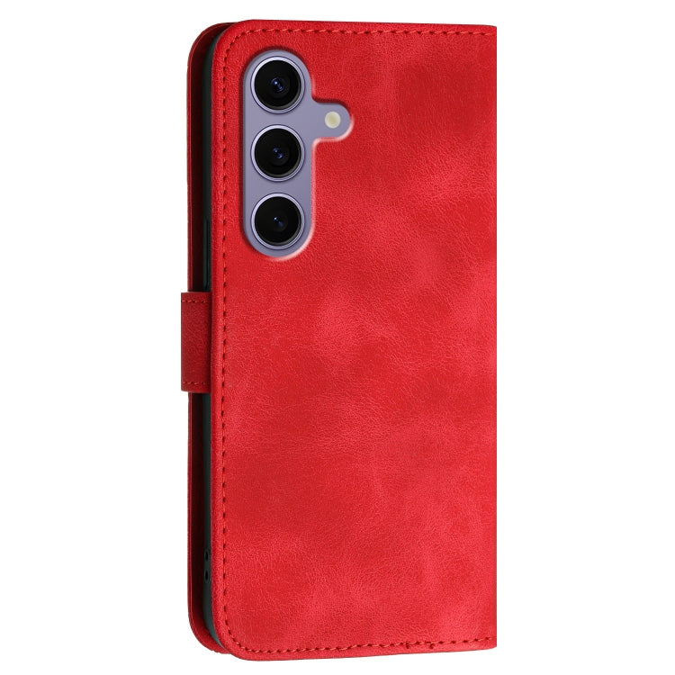 For Samsung Galaxy S25 5G YX0080 Grid Butterfly Embossed Pattern Flip Leather Phone Case with Lanyard(Red) - Galaxy S25 5G Cases by PMC TechLife | Online Shopping South Africa | PMC TechLife | Buy Now Pay Later Mobicred