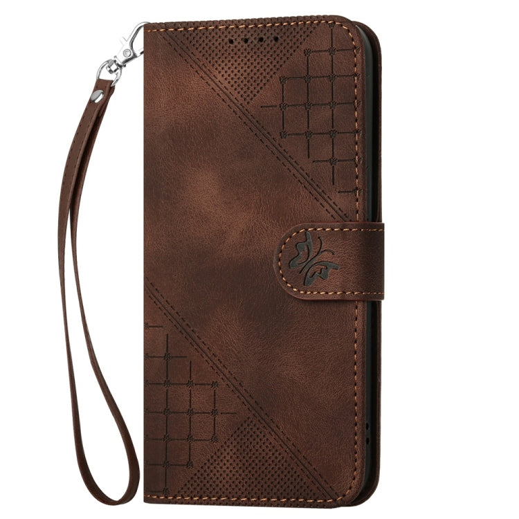 For Samsung Galaxy S25 5G YX0080 Grid Butterfly Embossed Pattern Flip Leather Phone Case with Lanyard(Coffee) - Galaxy S25 5G Cases by PMC TechLife | Online Shopping South Africa | PMC TechLife | Buy Now Pay Later Mobicred