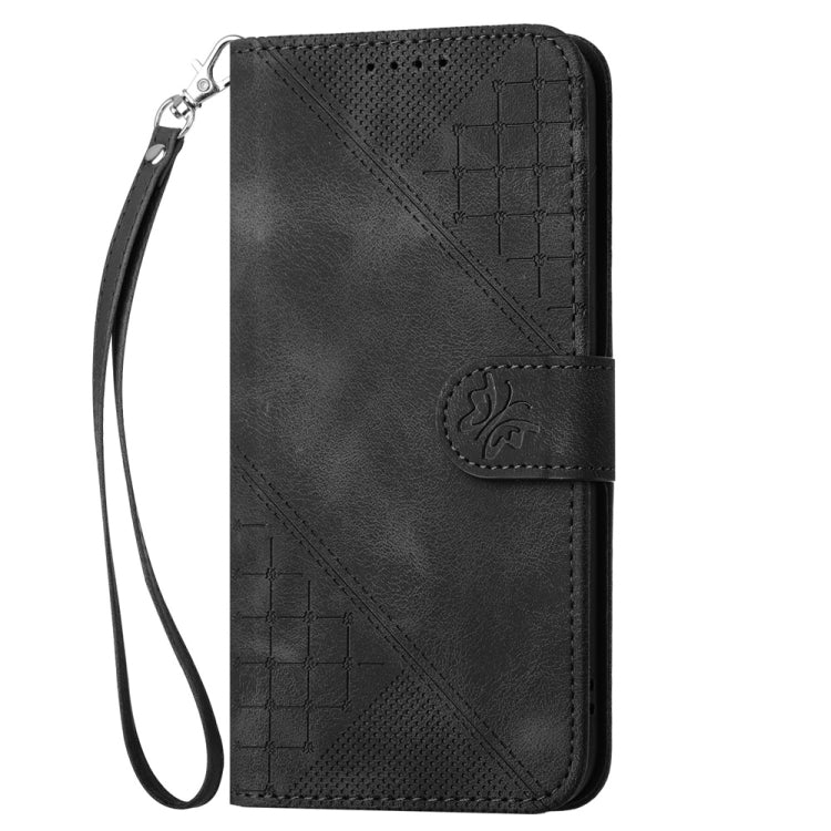 For Samsung Galaxy S25+ 5G YX0080 Grid Butterfly Embossed Pattern Flip Leather Phone Case with Lanyard(Black) - Galaxy S25+ 5G Cases by PMC TechLife | Online Shopping South Africa | PMC TechLife | Buy Now Pay Later Mobicred