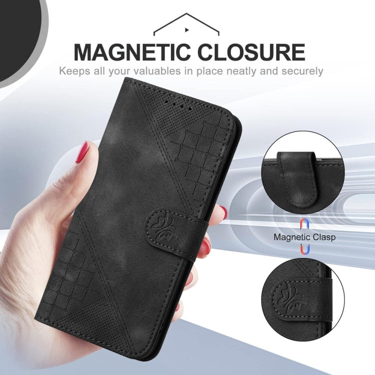 For Samsung Galaxy S25+ 5G YX0080 Grid Butterfly Embossed Pattern Flip Leather Phone Case with Lanyard(Black) - Galaxy S25+ 5G Cases by PMC TechLife | Online Shopping South Africa | PMC TechLife | Buy Now Pay Later Mobicred