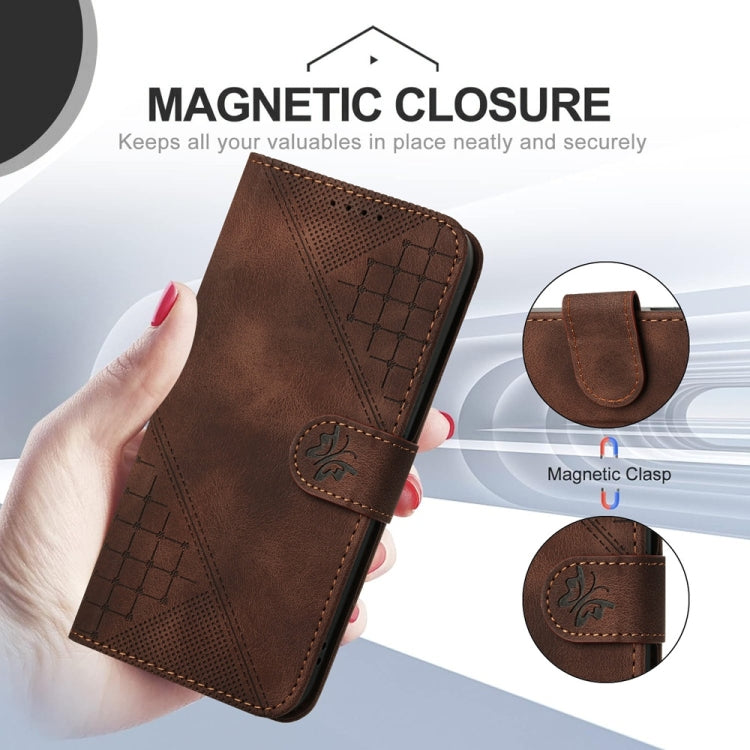 For Samsung Galaxy S25+ 5G YX0080 Grid Butterfly Embossed Pattern Flip Leather Phone Case with Lanyard(Coffee) - Galaxy S25+ 5G Cases by PMC TechLife | Online Shopping South Africa | PMC TechLife | Buy Now Pay Later Mobicred
