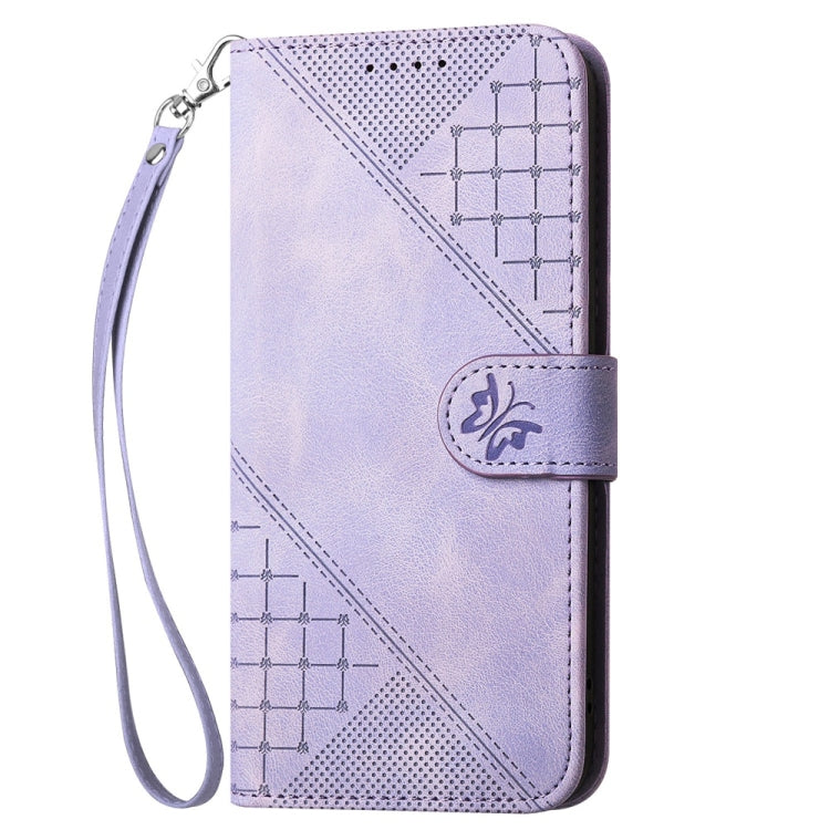 For Samsung Galaxy S25+ 5G YX0080 Grid Butterfly Embossed Pattern Flip Leather Phone Case with Lanyard(Light Purple) - Galaxy S25+ 5G Cases by PMC TechLife | Online Shopping South Africa | PMC TechLife | Buy Now Pay Later Mobicred