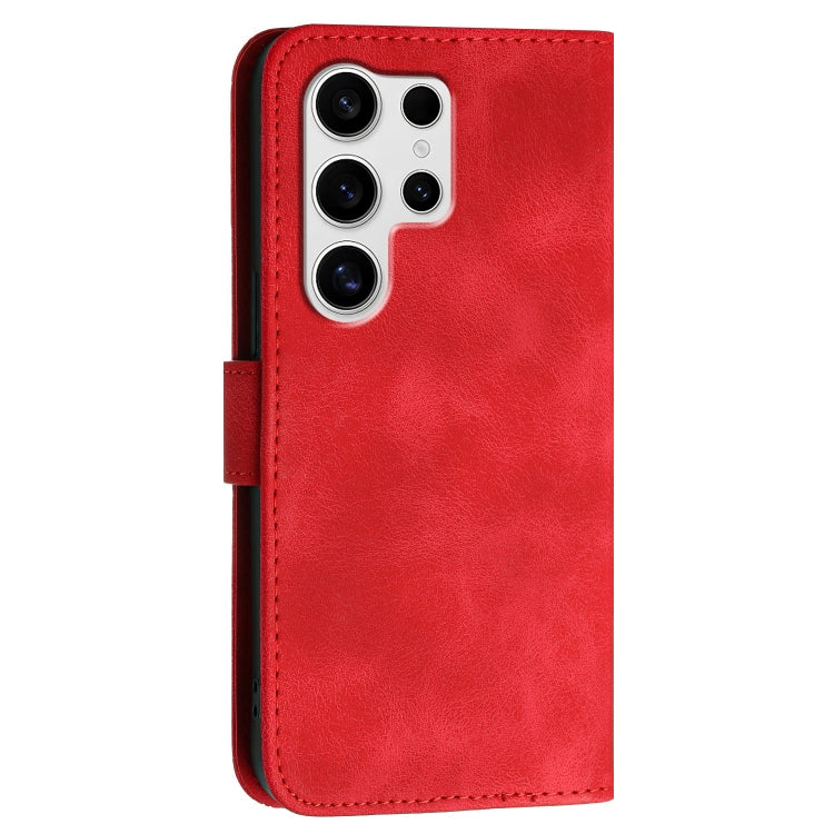 For Samsung Galaxy S25 Ultra 5G YX0080 Grid Butterfly Embossed Pattern Flip Leather Phone Case with Lanyard(Red) - Galaxy S25 Ultra 5G Cases by PMC TechLife | Online Shopping South Africa | PMC TechLife | Buy Now Pay Later Mobicred