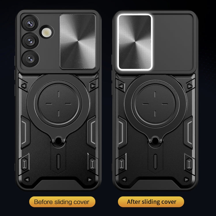 For Samsung Galaxy S25+ 5G CD Texture Sliding Camshield Magnetic Holder Phone Case(Blue) - free shipping - PMC Jewellery - Order now!