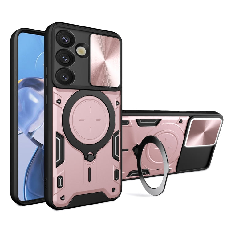 For Samsung Galaxy S25 5G CD Texture Sliding Camshield Magnetic Holder Phone Case(Pink) - free shipping - PMC Jewellery - Order now!