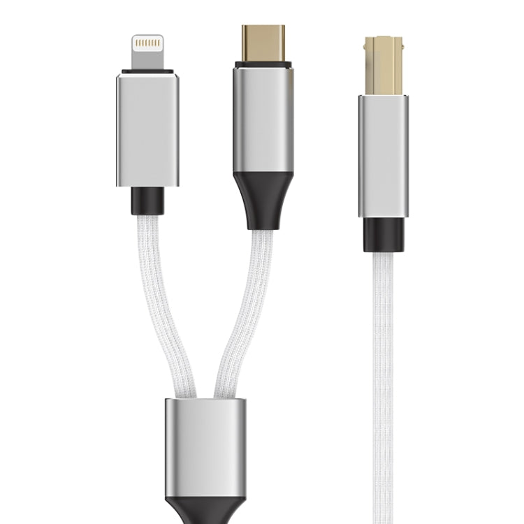 2 in 1 Type-C and 8 Pin to USB-B MIDI Instruments Printer Cable, Length: 1m, Length:1m(White) - Multifunction Cable by PMC Jewellery | Online Shopping South Africa | PMC Jewellery | Buy Now Pay Later Mobicred