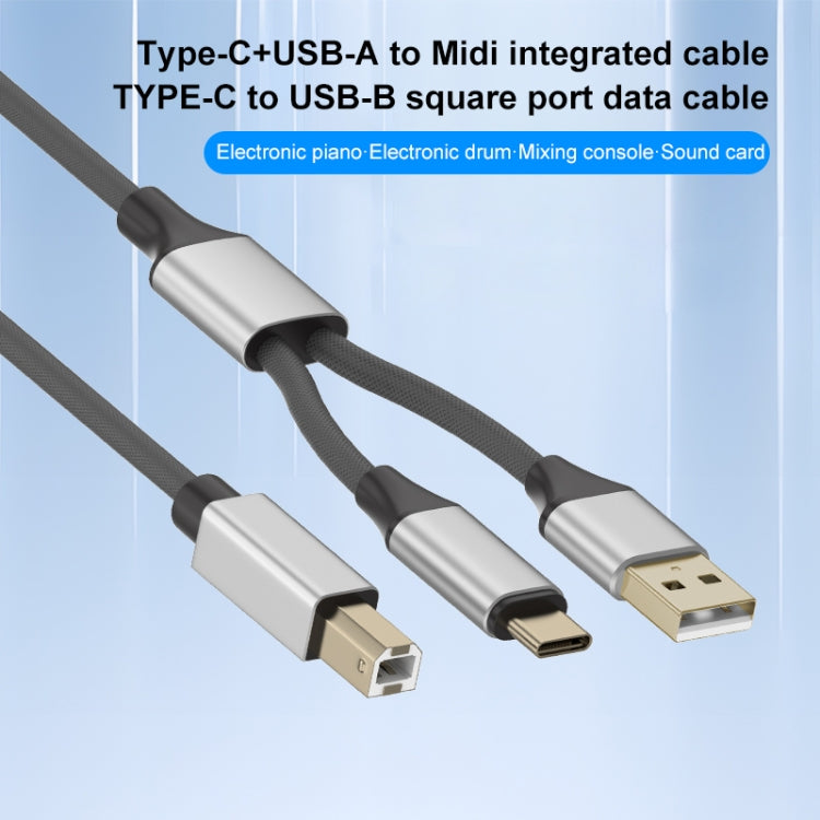 2 in 1 Type-C and USB-A to USB-B MIDI Instruments Printer Cable, Length: 1m, Length:1m(White) - Multifunctional Cable by PMC Jewellery | Online Shopping South Africa | PMC Jewellery | Buy Now Pay Later Mobicred