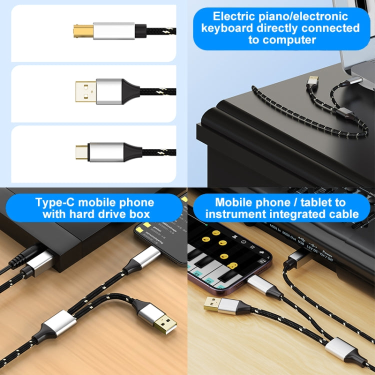 2 in 1 Type-C and USB-A to USB-B MIDI Instruments Printer Cable, Length: 1m, Length:1m(Red) - Multifunctional Cable by PMC Jewellery | Online Shopping South Africa | PMC Jewellery | Buy Now Pay Later Mobicred