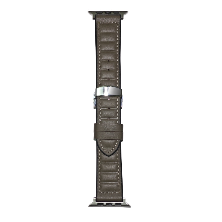 For Apple Watch 46mm / 49mm / 45mm / 44mm Striations Genuine Leather Butterfly Buckle Watch Band(Brown) - Watch Bands by PMc TechLife | Online Shopping South Africa | PMc TechLife | Buy Now Pay Later Mobicred