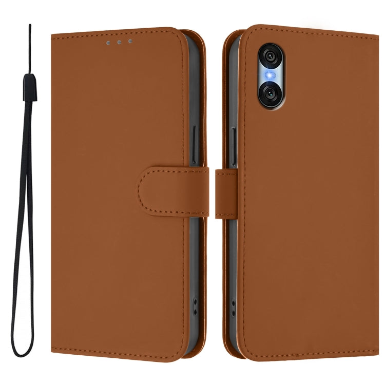 For Sony Xperia 10 VI 2024 Skin Feel Solid Color Leather Phone Case with Lanyard(Brown) - free shipping - PMC Jewellery - Order now!