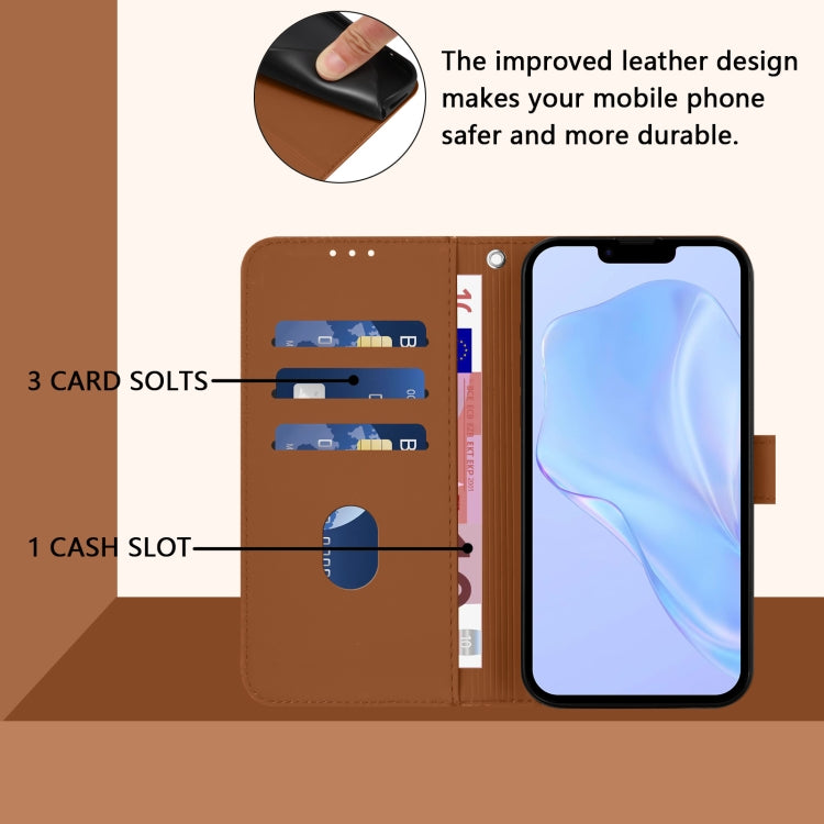 For iPhone 16e Skin Feel Solid Color Leather Phone Case with Lanyard(Brown) - iPhone 16e Cases by PMC TechLife | Online Shopping South Africa | PMC TechLife | Buy Now Pay Later Mobicred