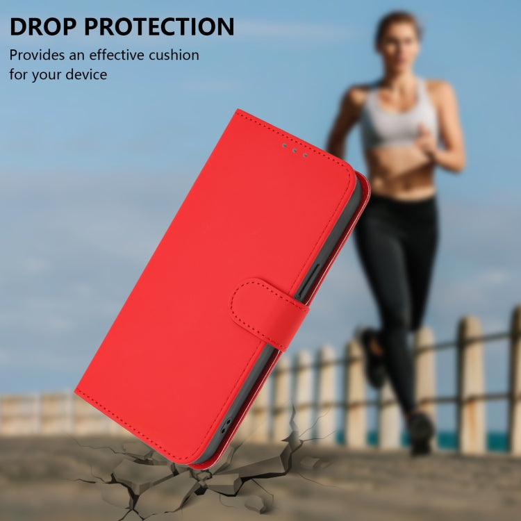 For iPhone 16e Skin Feel Solid Color Leather Phone Case with Lanyard(Red) - iPhone 16e Cases by PMC TechLife | Online Shopping South Africa | PMC TechLife | Buy Now Pay Later Mobicred