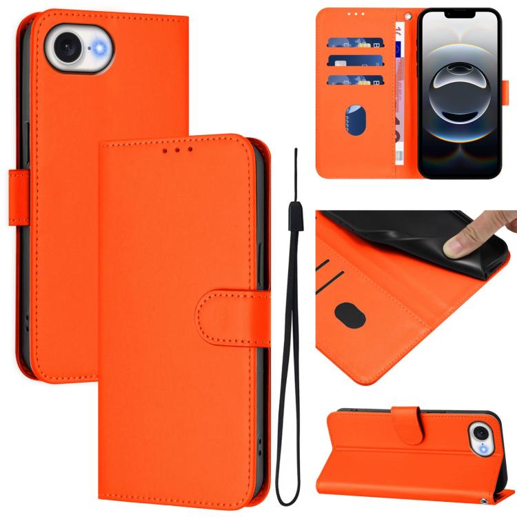 For iPhone 16e Skin Feel Solid Color Leather Phone Case with Lanyard(Orange) - iPhone 16e Cases by PMC TechLife | Online Shopping South Africa | PMC TechLife | Buy Now Pay Later Mobicred