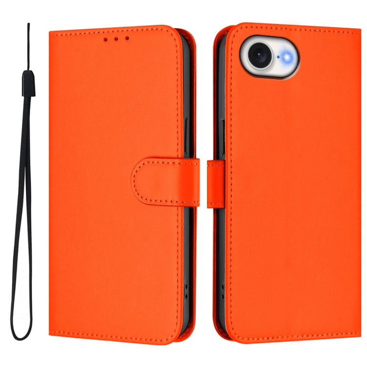 For iPhone 16e Skin Feel Solid Color Leather Phone Case with Lanyard(Orange) - iPhone 16e Cases by PMC TechLife | Online Shopping South Africa | PMC TechLife | Buy Now Pay Later Mobicred