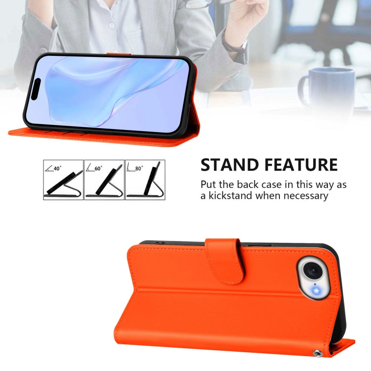 For iPhone 16e Skin Feel Solid Color Leather Phone Case with Lanyard(Orange) - iPhone 16e Cases by PMC TechLife | Online Shopping South Africa | PMC TechLife | Buy Now Pay Later Mobicred