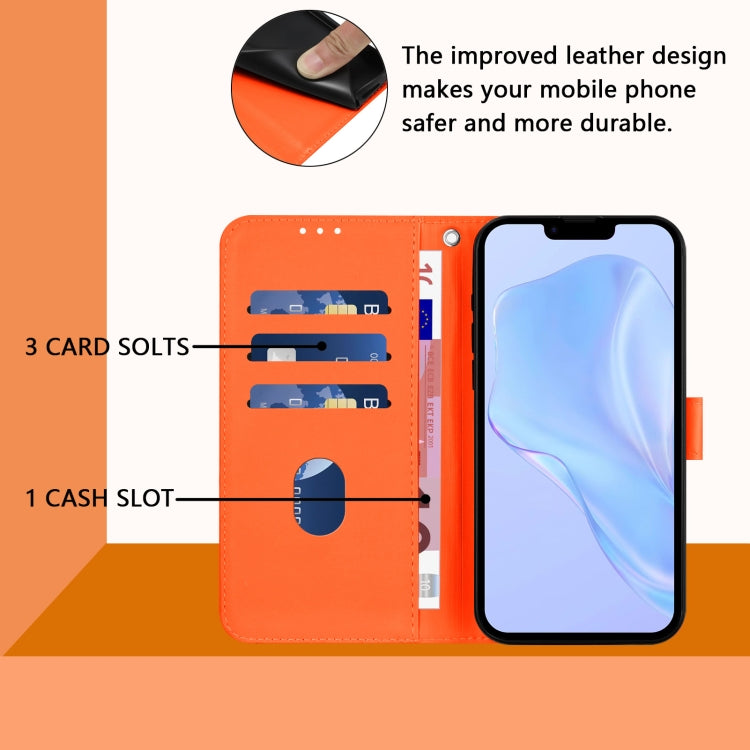 For iPhone 16e Skin Feel Solid Color Leather Phone Case with Lanyard(Orange) - iPhone 16e Cases by PMC TechLife | Online Shopping South Africa | PMC TechLife | Buy Now Pay Later Mobicred
