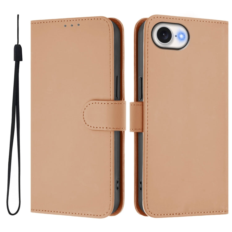For iPhone 16e Skin Feel Solid Color Leather Phone Case with Lanyard(Nude) - iPhone 16e Cases by PMC TechLife | Online Shopping South Africa | PMC TechLife | Buy Now Pay Later Mobicred