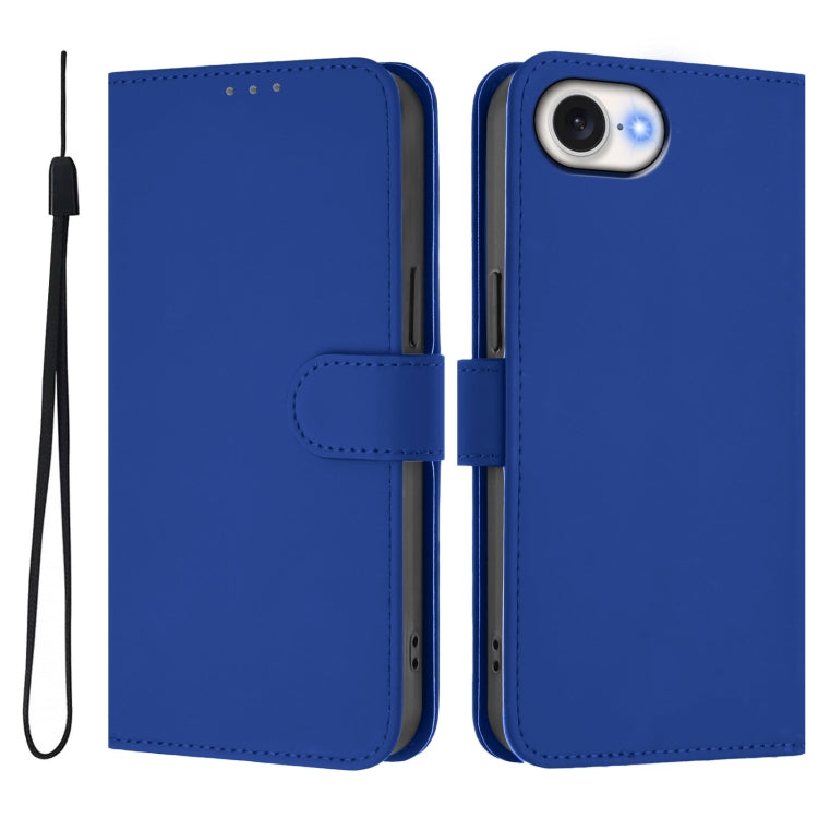 For iPhone 16e Skin Feel Solid Color Leather Phone Case with Lanyard(Dark Blue) - iPhone 16e Cases by PMC TechLife | Online Shopping South Africa | PMC TechLife | Buy Now Pay Later Mobicred
