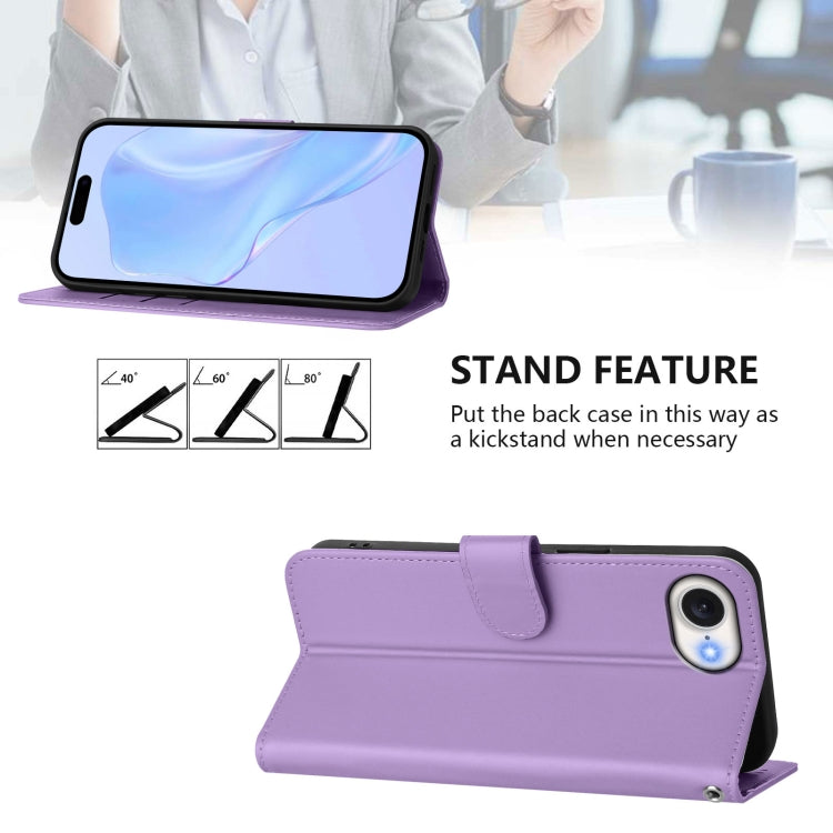 For iPhone 16e Skin Feel Solid Color Leather Phone Case with Lanyard(Lavender Purple) - iPhone 16e Cases by PMC TechLife | Online Shopping South Africa | PMC TechLife | Buy Now Pay Later Mobicred