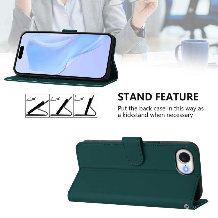For iPhone 16e Skin Feel Solid Color Leather Phone Case with Lanyard(Dark Green) - iPhone 16e Cases by PMC TechLife | Online Shopping South Africa | PMC TechLife | Buy Now Pay Later Mobicred