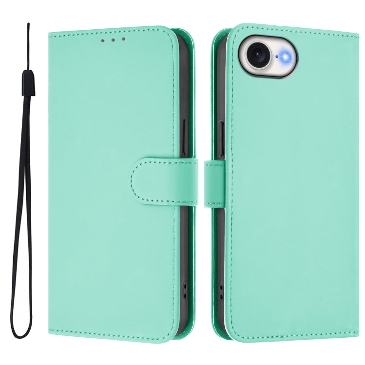 For iPhone 16e Skin Feel Solid Color Leather Phone Case with Lanyard(Mint Green) - iPhone 16e Cases by PMC TechLife | Online Shopping South Africa | PMC TechLife | Buy Now Pay Later Mobicred