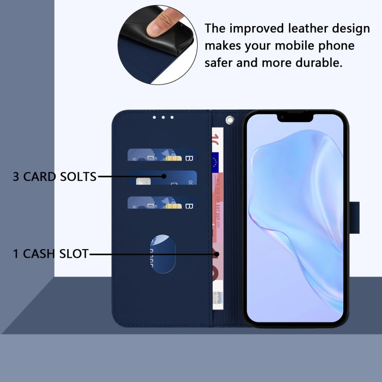 For iPhone 16e Skin Feel Solid Color Leather Phone Case with Lanyard(Navy Blue) - iPhone 16e Cases by PMC TechLife | Online Shopping South Africa | PMC TechLife | Buy Now Pay Later Mobicred