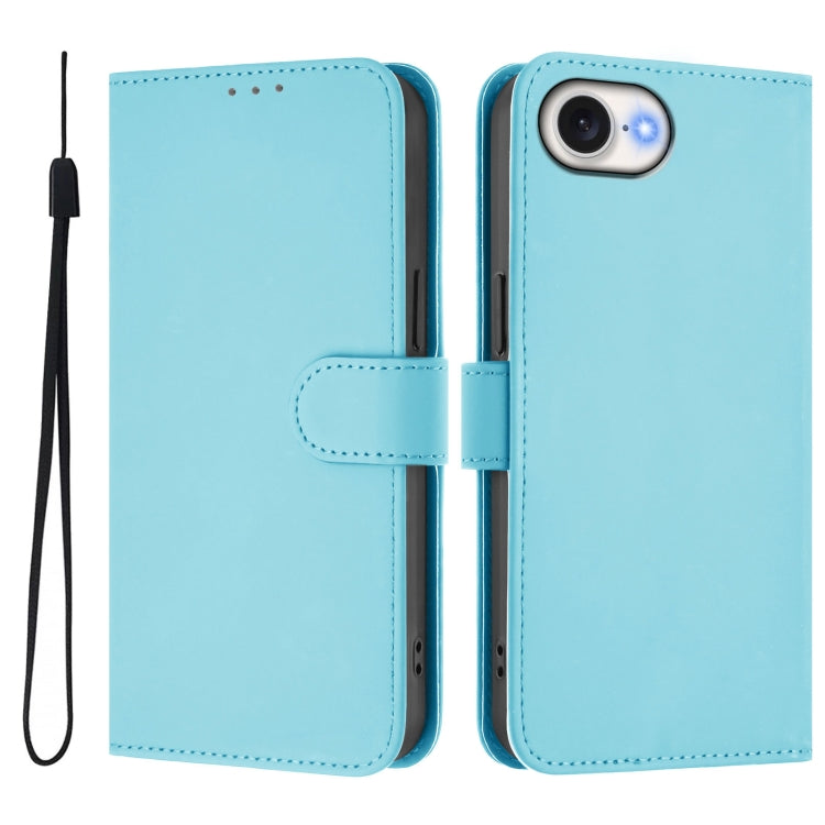 For iPhone 16e Skin Feel Solid Color Leather Phone Case with Lanyard(Sky Blue) - iPhone 16e Cases by PMC TechLife | Online Shopping South Africa | PMC TechLife | Buy Now Pay Later Mobicred