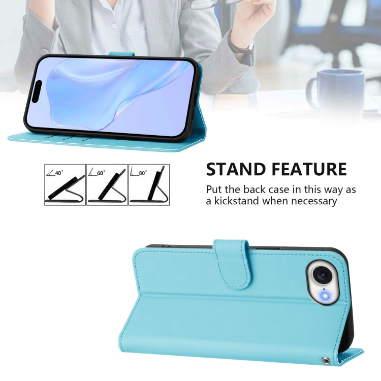 For iPhone 16e Skin Feel Solid Color Leather Phone Case with Lanyard(Sky Blue) - iPhone 16e Cases by PMC TechLife | Online Shopping South Africa | PMC TechLife | Buy Now Pay Later Mobicred