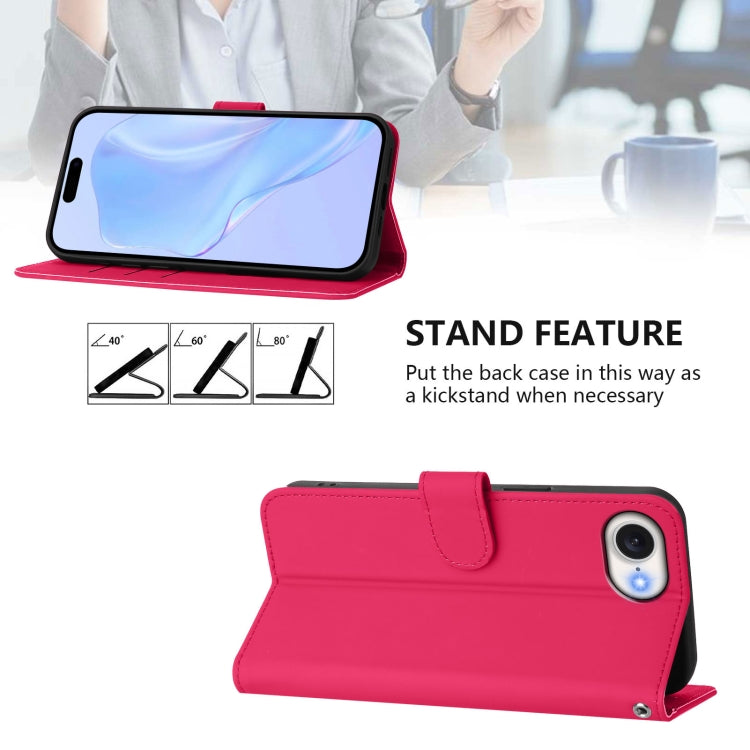 For iPhone 16e Skin Feel Solid Color Leather Phone Case with Lanyard(Rose Red) - iPhone 16e Cases by PMC TechLife | Online Shopping South Africa | PMC TechLife | Buy Now Pay Later Mobicred