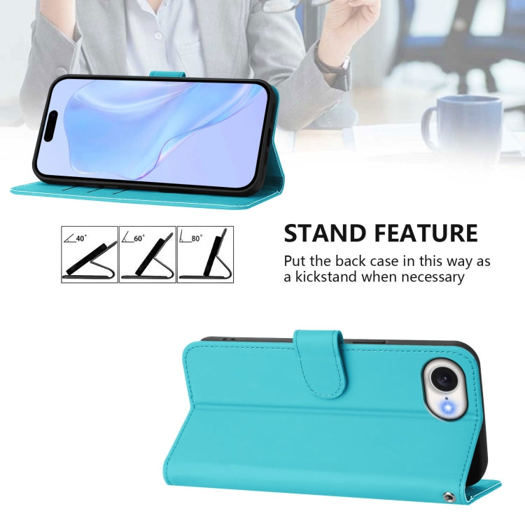 For iPhone 16e Skin Feel Solid Color Leather Phone Case with Lanyard(Lake Blue) - iPhone 16e Cases by PMC TechLife | Online Shopping South Africa | PMC TechLife | Buy Now Pay Later Mobicred