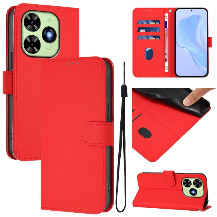 For Tecno Spark Go 2024 4G Skin Feel Solid Color Leather Phone Case with Lanyard(Red) - Tecno Cases by PMC Jewellery | Online Shopping South Africa | PMC Jewellery | Buy Now Pay Later Mobicred