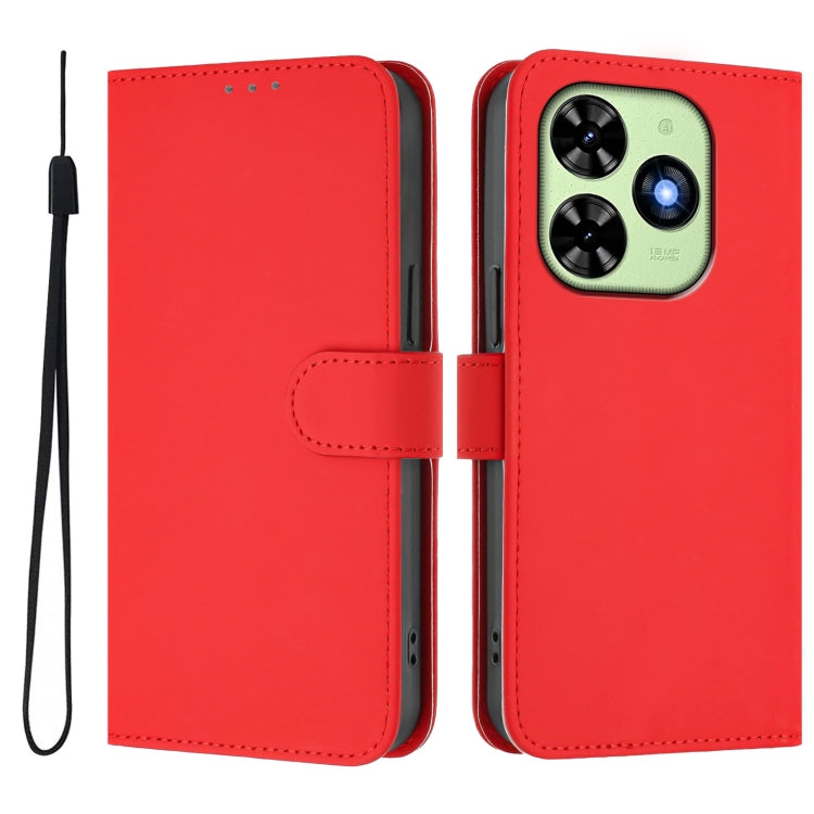 For Tecno Spark Go 2024 4G Skin Feel Solid Color Leather Phone Case with Lanyard(Red) - Tecno Cases by PMC Jewellery | Online Shopping South Africa | PMC Jewellery | Buy Now Pay Later Mobicred