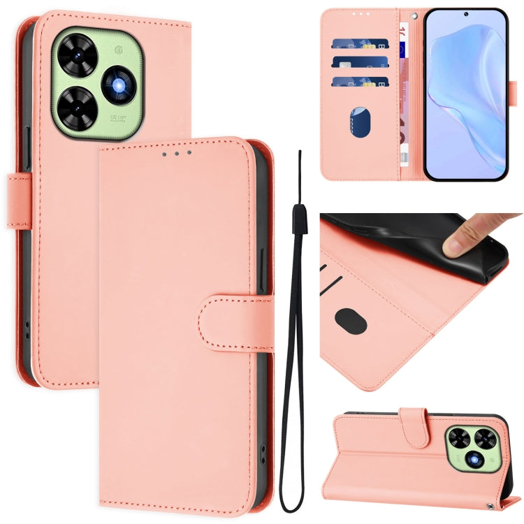 For Tecno Spark Go 2024 4G Skin Feel Solid Color Leather Phone Case with Lanyard(Pink) - Tecno Cases by PMC Jewellery | Online Shopping South Africa | PMC Jewellery | Buy Now Pay Later Mobicred