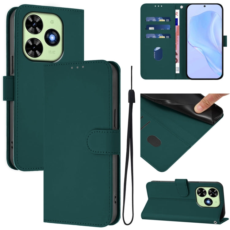 For Tecno Spark Go 2024 4G Skin Feel Solid Color Leather Phone Case with Lanyard(Dark Green) - Tecno Cases by PMC Jewellery | Online Shopping South Africa | PMC Jewellery | Buy Now Pay Later Mobicred