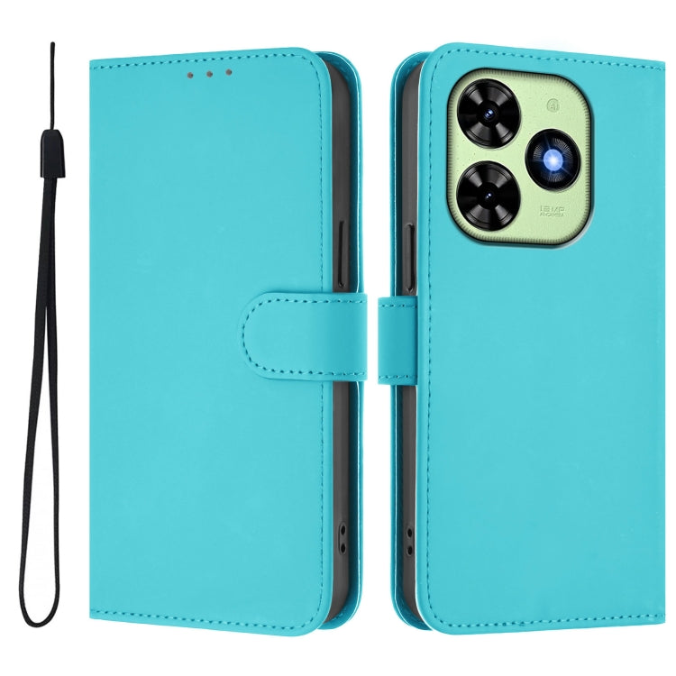 For Tecno Spark Go 2024 4G Skin Feel Solid Color Leather Phone Case with Lanyard(Lake Blue) - Tecno Cases by PMC Jewellery | Online Shopping South Africa | PMC Jewellery | Buy Now Pay Later Mobicred