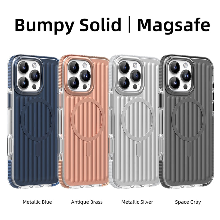 For iPhone 16 Mutural Corrugated Texture Magsafe Magnetic Shockproof Phone Case(Silver) - free shipping - PMC Jewellery - Order now!