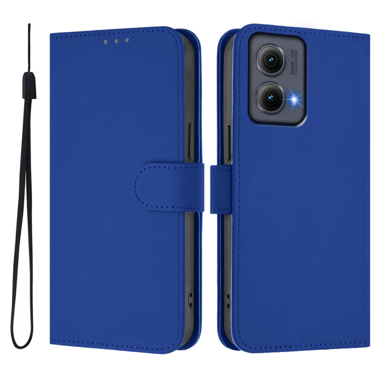 For Motorola Edge 5G 2024 Skin Feel Solid Color Leather Phone Case with Lanyard(Dark Blue) - free shipping - PMC Jewellery - Order now!