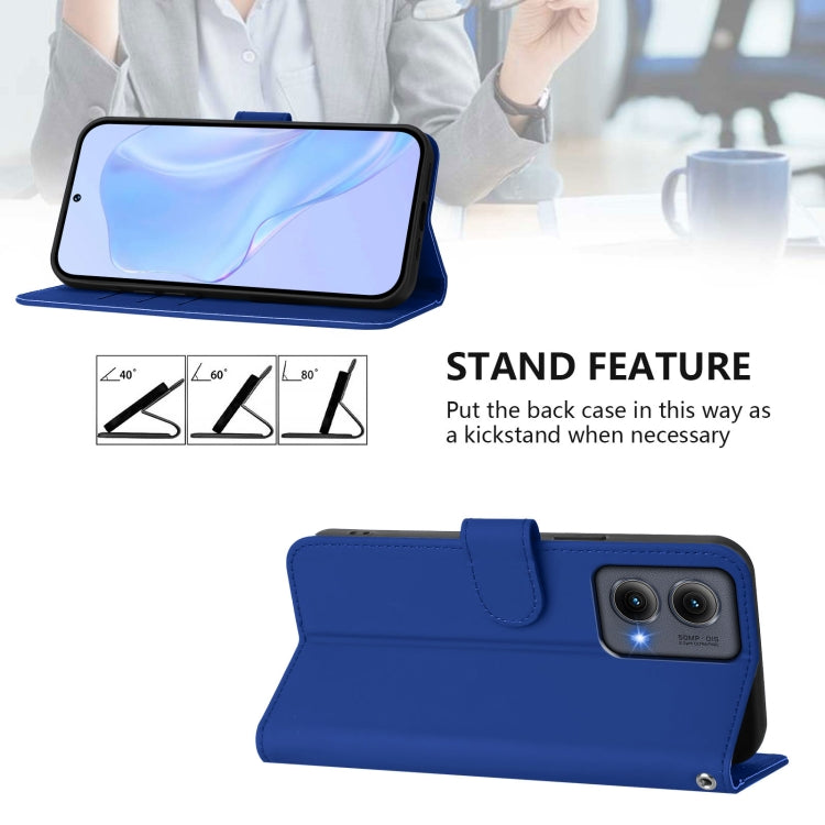 For Motorola Edge 5G 2024 Skin Feel Solid Color Leather Phone Case with Lanyard(Dark Blue) - free shipping - PMC Jewellery - Order now!
