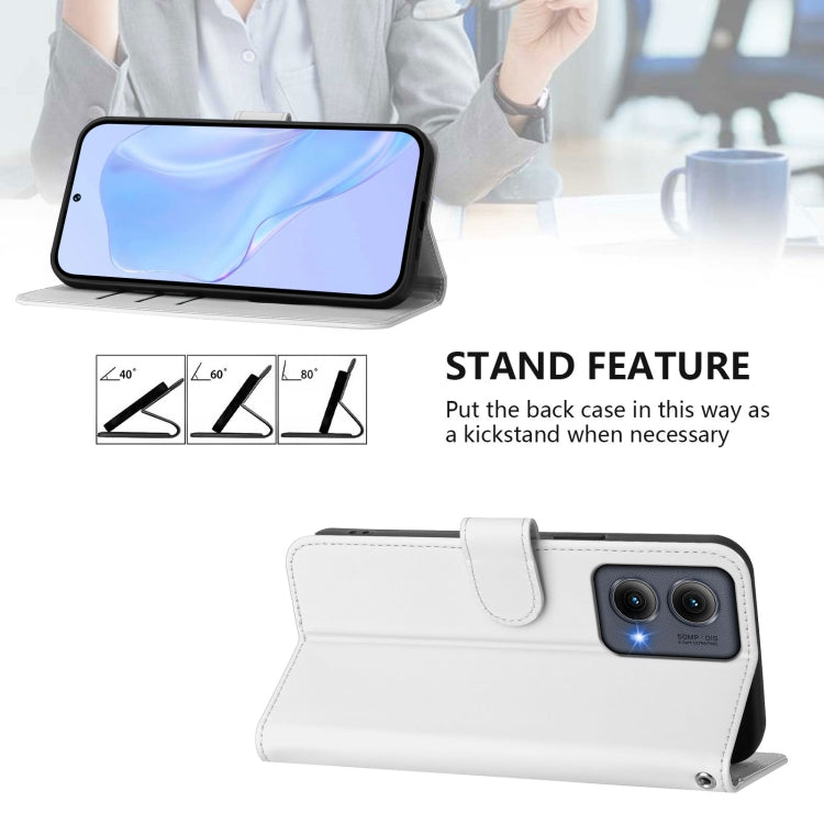 For Motorola Edge 5G 2024 Skin Feel Solid Color Leather Phone Case with Lanyard(White) - Motorola Cases by PMC Jewellery | Online Shopping South Africa | PMC Jewellery | Buy Now Pay Later Mobicred