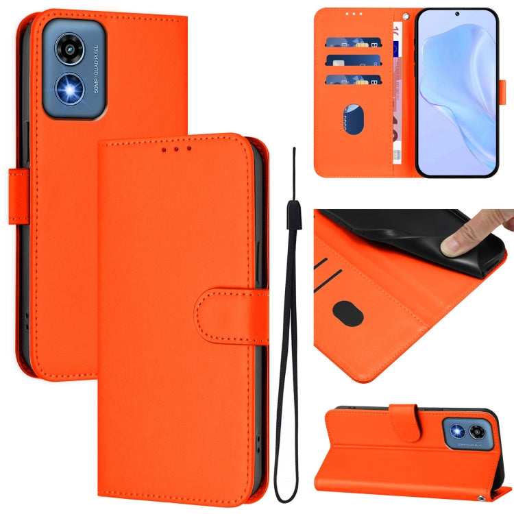 For Motorola Moto G Play 5G 2024 Global Skin Feel Solid Color Leather Phone Case with Lanyard(Orange) - Motorola Cases by PMC Jewellery | Online Shopping South Africa | PMC Jewellery | Buy Now Pay Later Mobicred