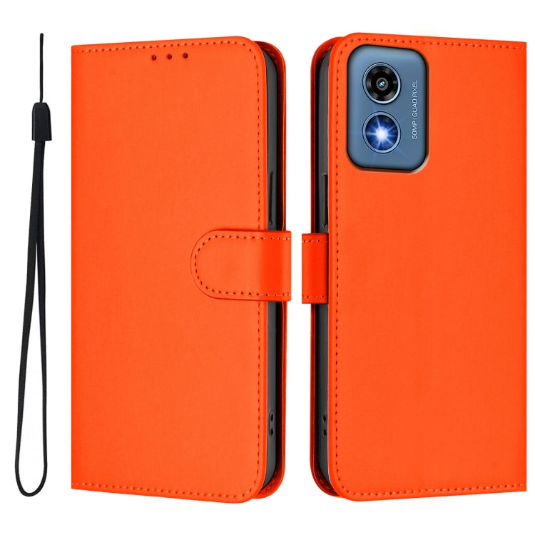 For Motorola Moto G Play 5G 2024 Global Skin Feel Solid Color Leather Phone Case with Lanyard(Orange) - Motorola Cases by PMC Jewellery | Online Shopping South Africa | PMC Jewellery | Buy Now Pay Later Mobicred