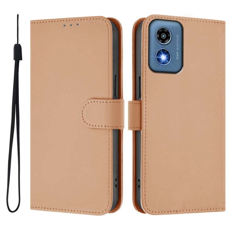 For Motorola Moto G Play 5G 2024 Global Skin Feel Solid Color Leather Phone Case with Lanyard(Nude) - Motorola Cases by PMC Jewellery | Online Shopping South Africa | PMC Jewellery | Buy Now Pay Later Mobicred