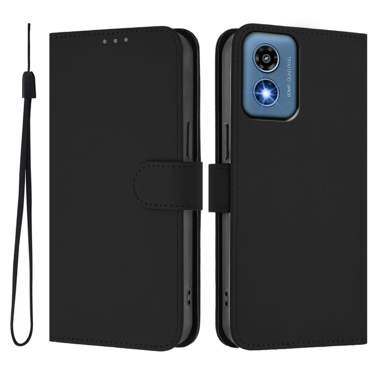 For Motorola Moto G Play 5G 2024 Global Skin Feel Solid Color Leather Phone Case with Lanyard(Black) - Motorola Cases by PMC Jewellery | Online Shopping South Africa | PMC Jewellery | Buy Now Pay Later Mobicred