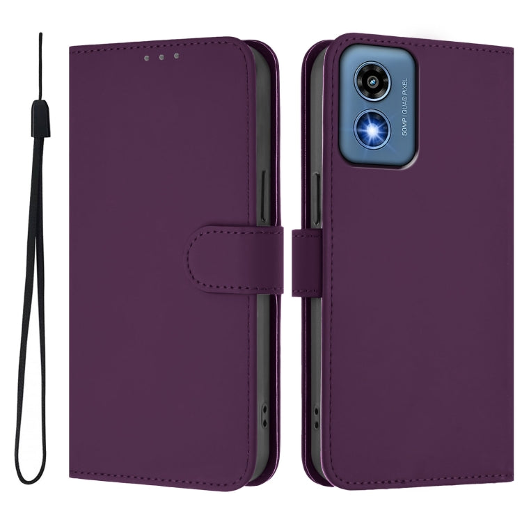 For Motorola Moto G Play 5G 2024 Global Skin Feel Solid Color Leather Phone Case with Lanyard(Violet) - free shipping - PMC Jewellery - Order now!