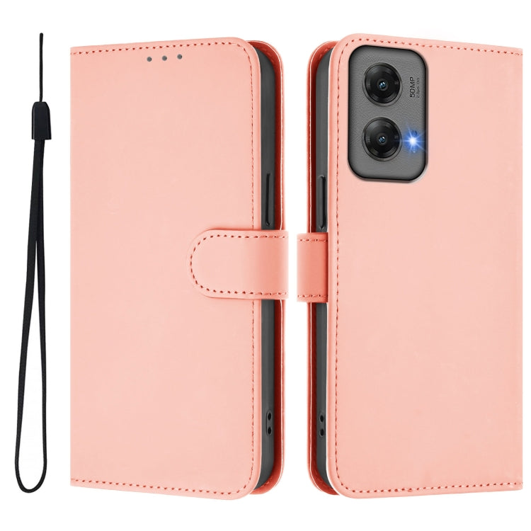 For Motorola Moto G Stylus 5G 2024 Skin Feel Solid Color Leather Phone Case with Lanyard(Pink) - free shipping - PMC Jewellery - Order now!