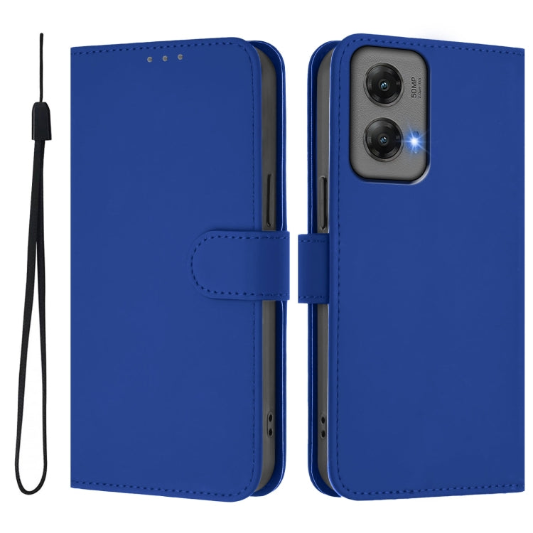 For Motorola Moto G Stylus 5G 2024 Skin Feel Solid Color Leather Phone Case with Lanyard(Dark Blue) - Motorola Cases by PMC Jewellery | Online Shopping South Africa | PMC Jewellery | Buy Now Pay Later Mobicred