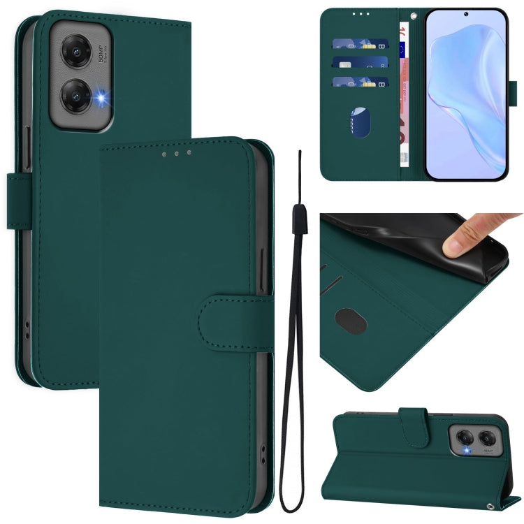 For Motorola Moto G Stylus 5G 2024 Skin Feel Solid Color Leather Phone Case with Lanyard(Dark Green) - free shipping - PMC Jewellery - Order now!