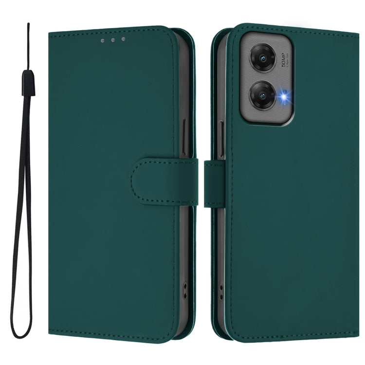 For Motorola Moto G Stylus 5G 2024 Skin Feel Solid Color Leather Phone Case with Lanyard(Dark Green) - free shipping - PMC Jewellery - Order now!