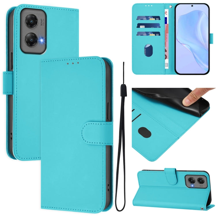 For Motorola Moto G Stylus 5G 2024 Skin Feel Solid Color Leather Phone Case with Lanyard(Lake Blue) - Motorola Cases by PMC Jewellery | Online Shopping South Africa | PMC Jewellery | Buy Now Pay Later Mobicred